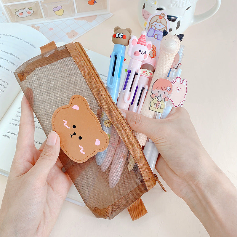 Simple And Cute Bear Mesh Pencil Case