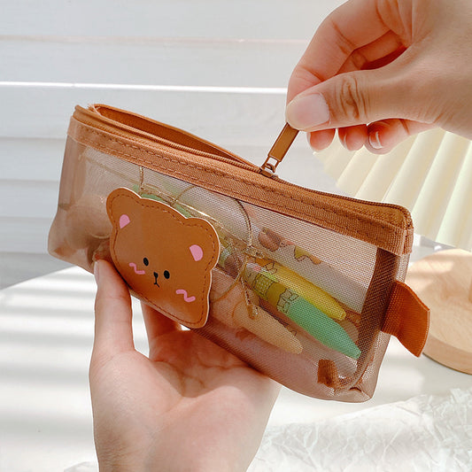 Simple And Cute Bear Mesh Pencil Case